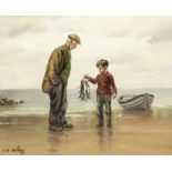 Charles McAuley RUA ARSA (1910-1999) Discussing the Catch Oil on canvas, 40 x 50cm (15¾ x