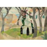 Mary Swanzy HRHA (1882-1978) Cubist Landscape, Trees, Houses Oil on canvas, 34 x 47.