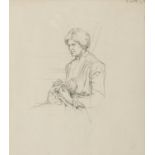 Mainie Jellett (1897 - 1944) Woman Stitching Pencil, 24cm x 21.5cm Signed and Dated (1918