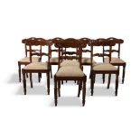 A SET OF EIGHT WILLIAM IV MAHOGANY DINING CHAIRS, each with pierced arched top rail,