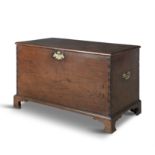 AN IRISH GEORGE III MAHOGANY BLANKET CHEST, with hinged panel top fitted with brass escutcheons and