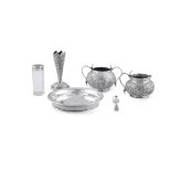 AN INDIAN SILVER SUGAR BOWL AND CREAM JUG, Kutch 19th Century, embossed with continuous band of