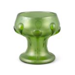 AN ART NOUVEAU GREEN GLASS BOWL, c.1900, applied to the exterior with lobes and trails with