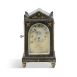 A SMALL BRASS-FACED MANTEL CLOCK BY GRANT EARLY 19TH CENTURY, the brassed dial (worn) inscribed