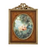 A FRENCH ORMOLU AND MARQUETRY INLAID PICTURE FRAME, 19th century, filled with an image of 'The