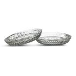 A PAIR OF CIRCULAR CUT GLASS SERVING DISHES, each of shallow circular form decorated with lozenges,