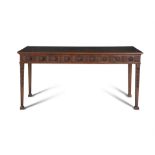 A 19TH CENTURY MAHOGANY SIDE TABLE, the plain rectangular top above a frieze with rows of flutes