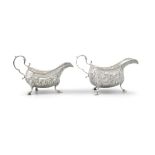 A PAIR OF IRISH GEORGE III SILVER SAUCEBOATS, Dublin c.1780, makers mark of Matthew West,