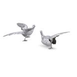 A PAIR OF MODERN SILVER MODELS OF PHEASANTS, London, mark of S.F. & Sons, each in opposing stance.