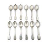 A MATCHED SET OF TWELVE LARGE FIDDLE PATTERN TABLE SPOONS, eleven London various dates and makers,