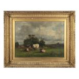 ADOLPHE MARAIS (1856 - 1940) Cattle in a pastoral landscape Oil on canvas, 50 x 66cm Signed and