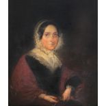 VICTORIAN SCHOOL Portrait of a lady in a red shawl Oil on canvas, 33 x 28cm