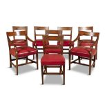 A SET OF EIGHT EDWARDIAN MAHOGANY INLAID DINING CHAIRS, comprising two carvers and six single