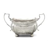 A CORK PROVINCIAL SILVER TWIN HANDLED SUGAR BOWL, stamped 'STERLING' twice to the base,
