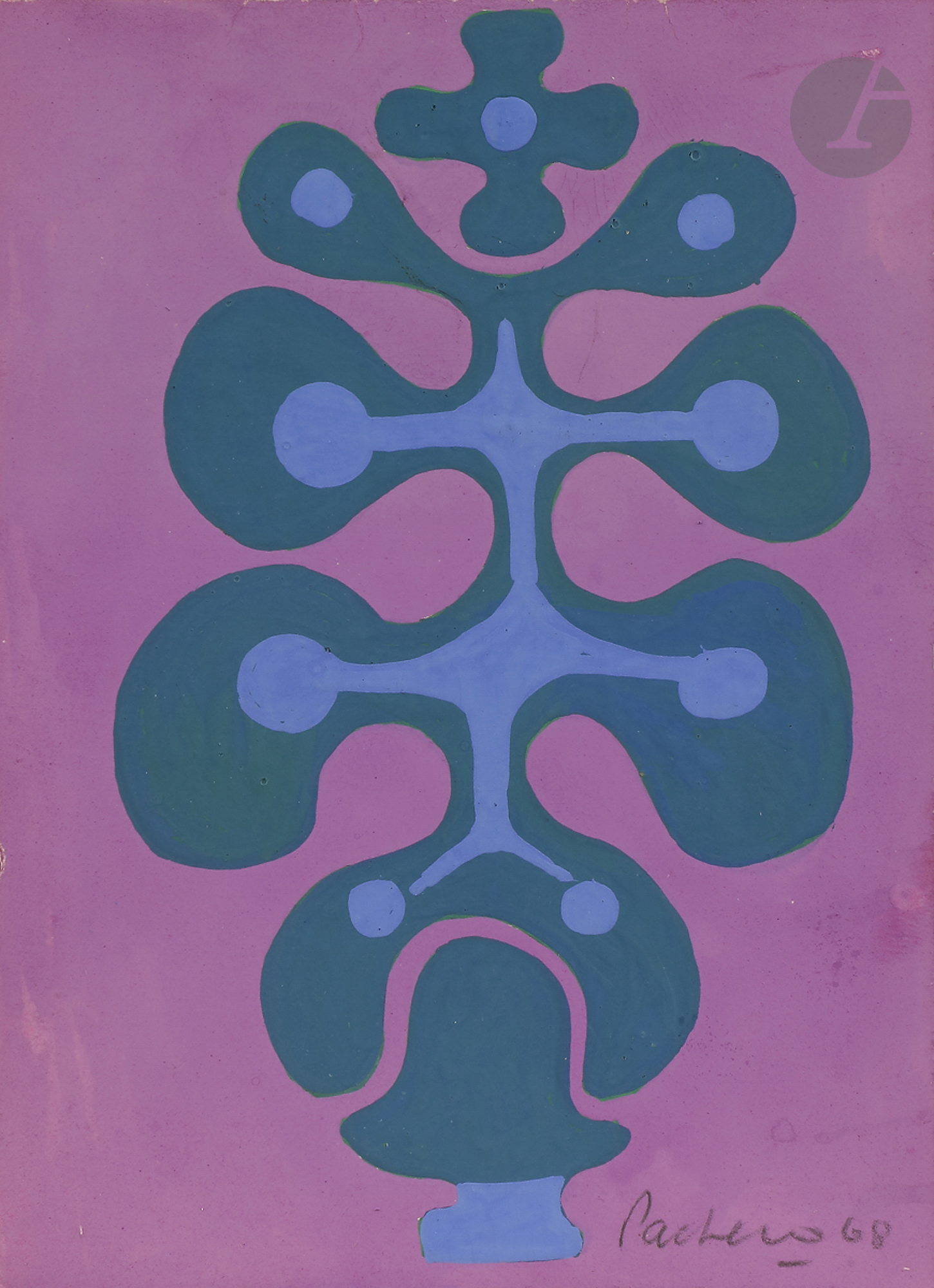 Carlos PACHECO [argentin] (1932-2009)Composition, 1968Gouache sur carte de vœux.Signée et datée en