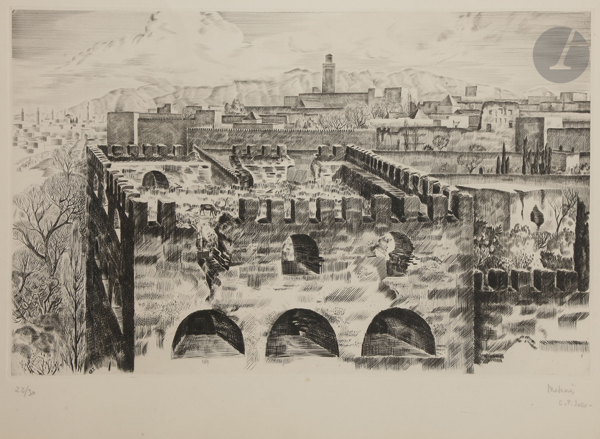 Camille Paul JOSSO (1902-1986) Meknes ; Remparts ; Souk Trois eaux-fortes. Situées et signées en bas - Image 3 of 3