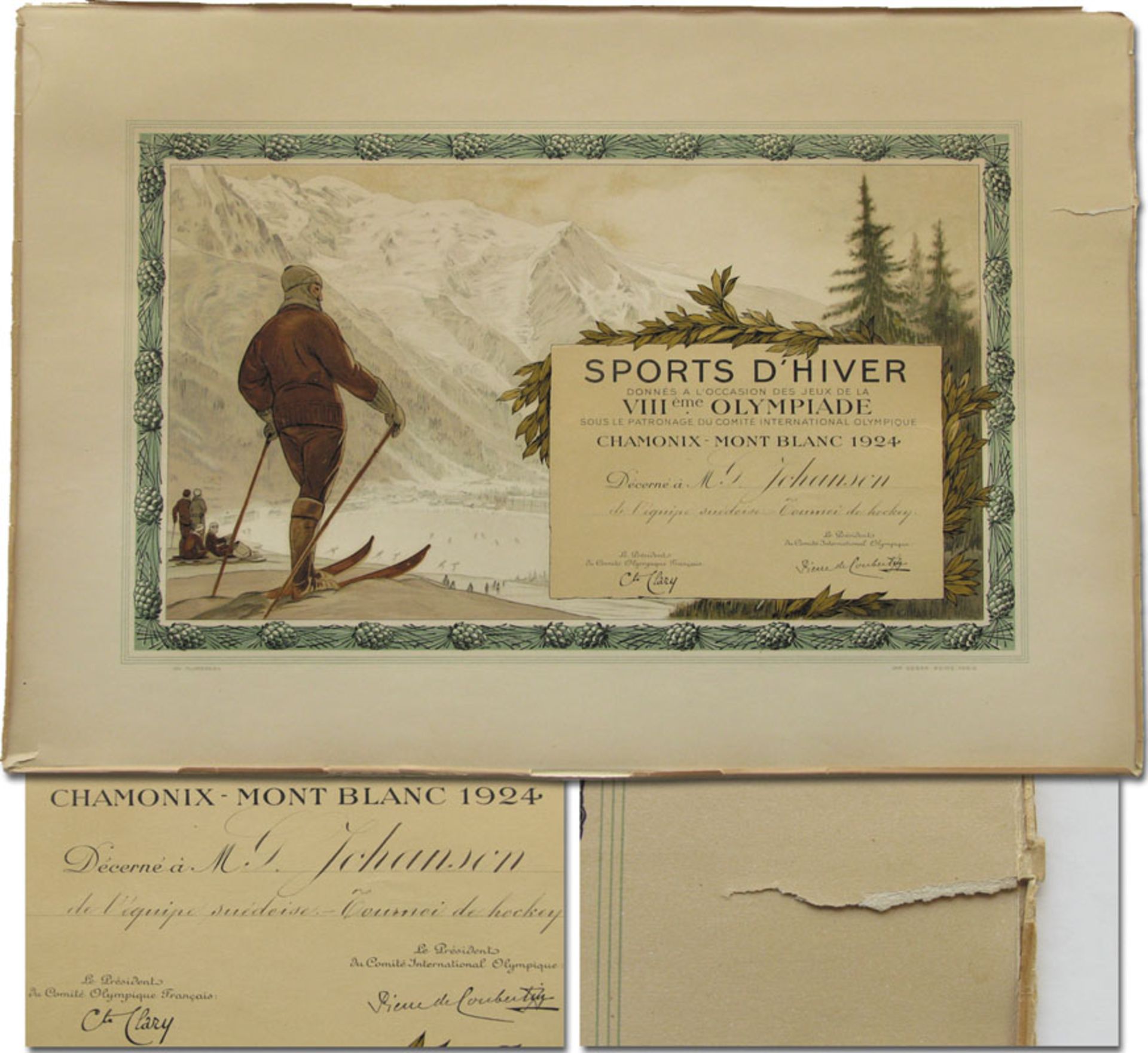 Olympic Winter Games 1924 Olympic Diploma - Official winner certificate from the 1st Olympic Winter 