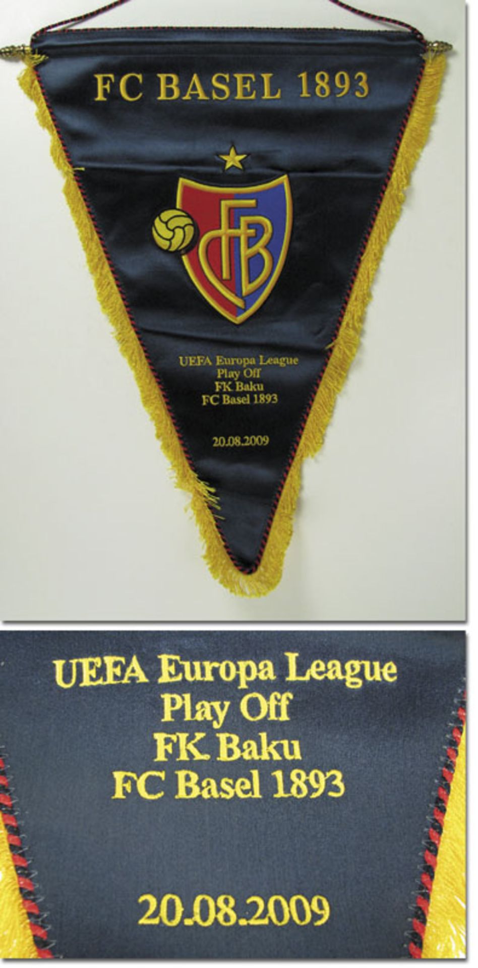 FC Basel Football Match pennant 2009 - Official match pennant FC Basel 1893 with mounted embroidered