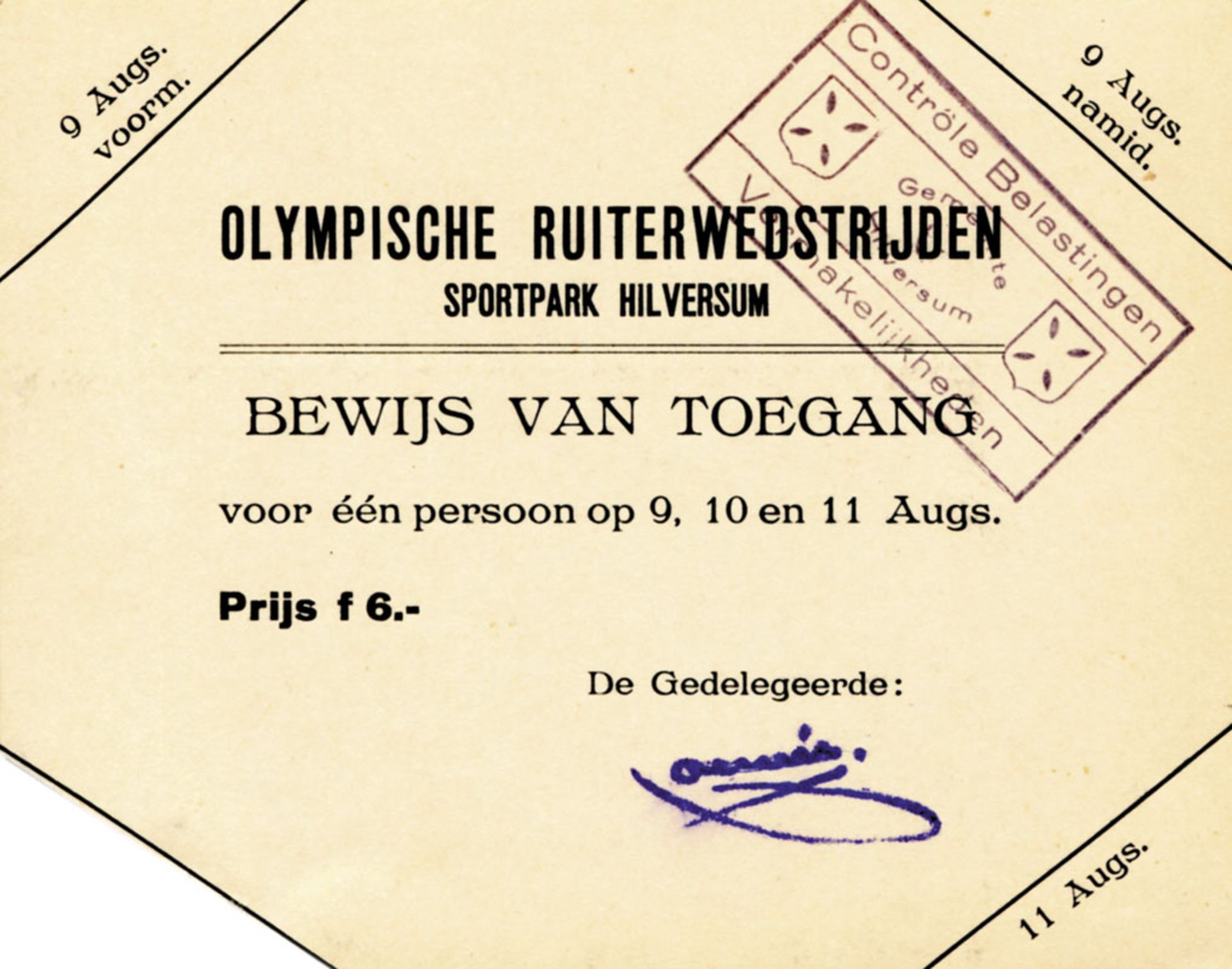 Ticket: Olmypic Games 1928: Equestrian - Official season ticket for equestrian events during the Oly