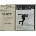 Weltrekorddiploma 1966 - Offizielle Urkunde für einen Weltrekord im Eisschnelllaufen "Diploma. We