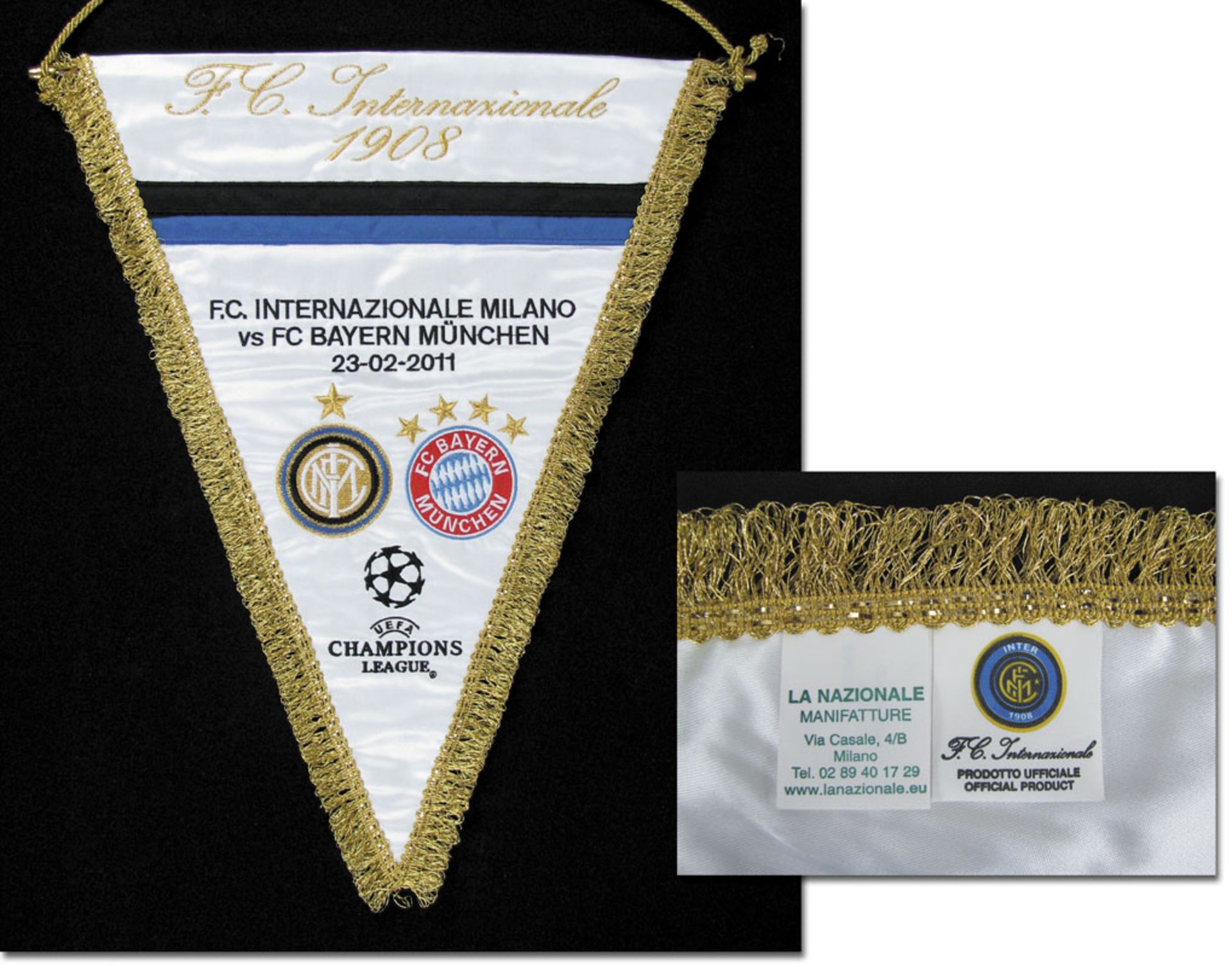 Match Pennant CL 2011. Inter M. vs Bayern Munich - Original embroidered match pennant "F.C. Internai