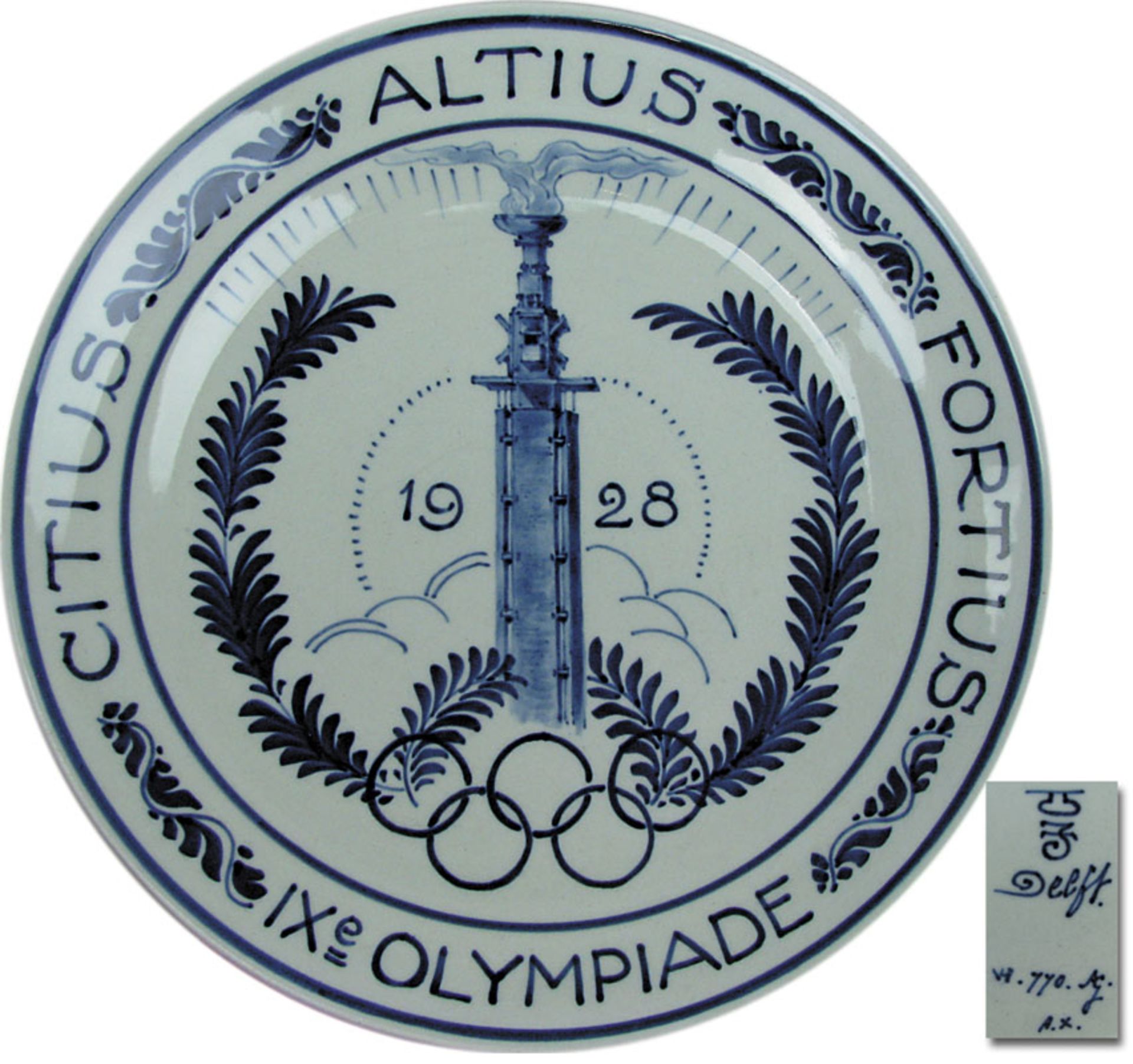 Olympic Games 1928 Amsterdam decorative plate - Hand-painted ceramic wall plate. "IXe Olympiad Amste