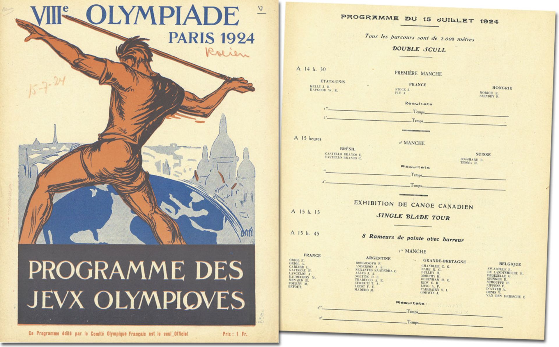 Olympic Games Paris 1924 Official Programm Rowing - Official daily programme VIIIth Olympiade Paris 