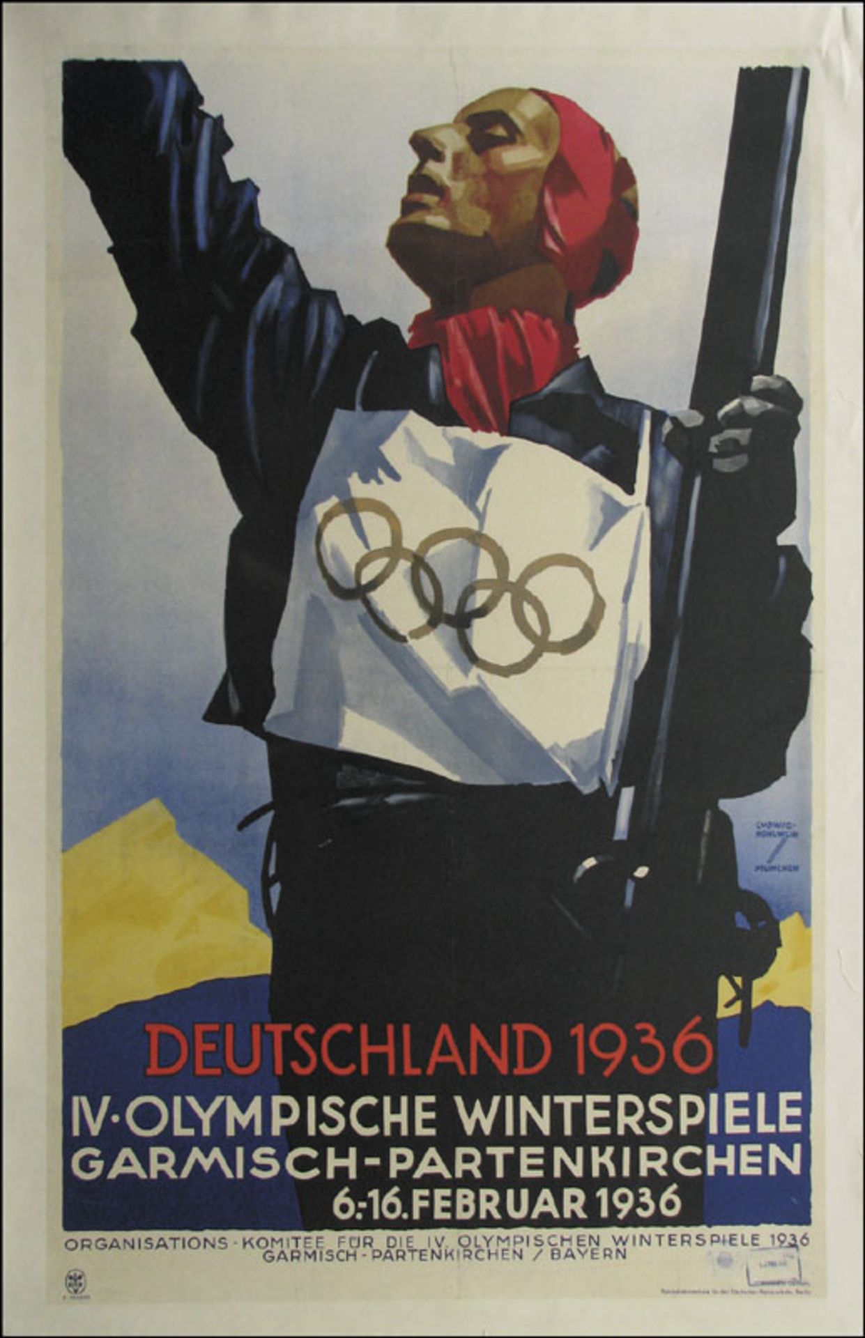 Olympic Games 1936. Big Official Garmisch Poster - Poster of the 4th Olympic Winter Games in Garmisc