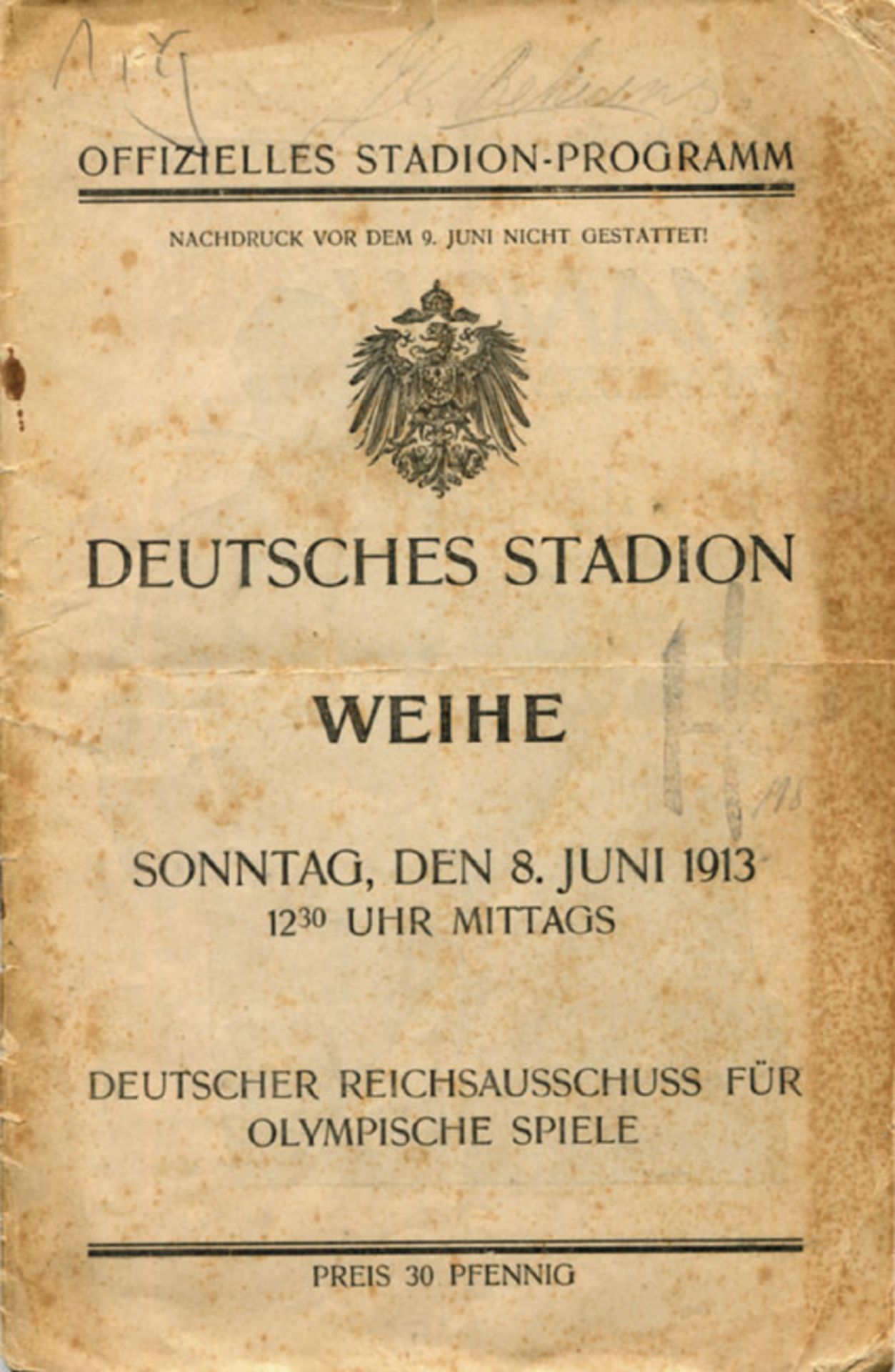 Olympic Games 1916 Official Programm - Official stadium programme "Deutsches Stadion. WEIHE. Sonntag