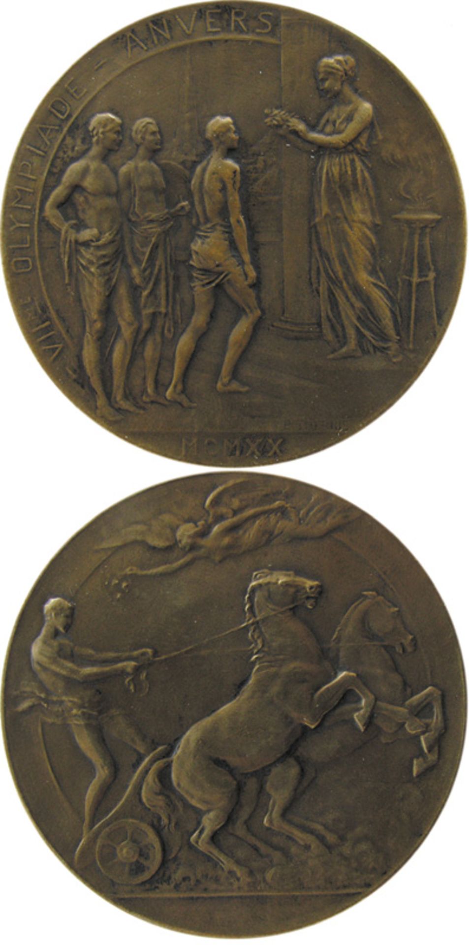 Olympic Games Anvers 1920. Participation Medal - for athlets. Bronze, 6 cm. With attractive relief m