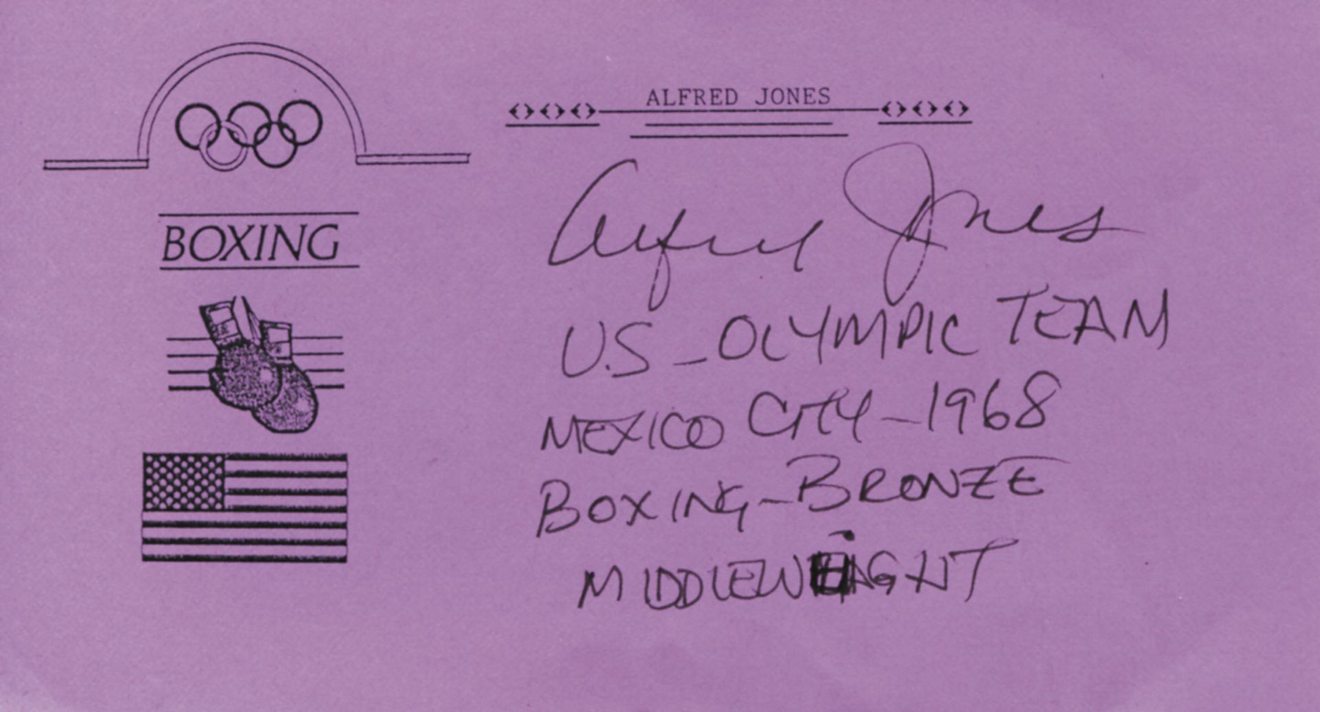 Olympic Games 1968 Boxing Autograph USA - Piece of paper with original signature of Alfred „Al“ Jone