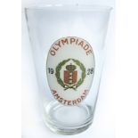 Glas OS1928 - Trinkglas mit farbigem Aufdruck "Olympiade Amsterdam 1928" und Stadtwappen von
