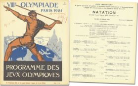 Olympic Games 1924 Official Programm Swimmig - Official daily programme VIIIth Olympiade Paris 1924.