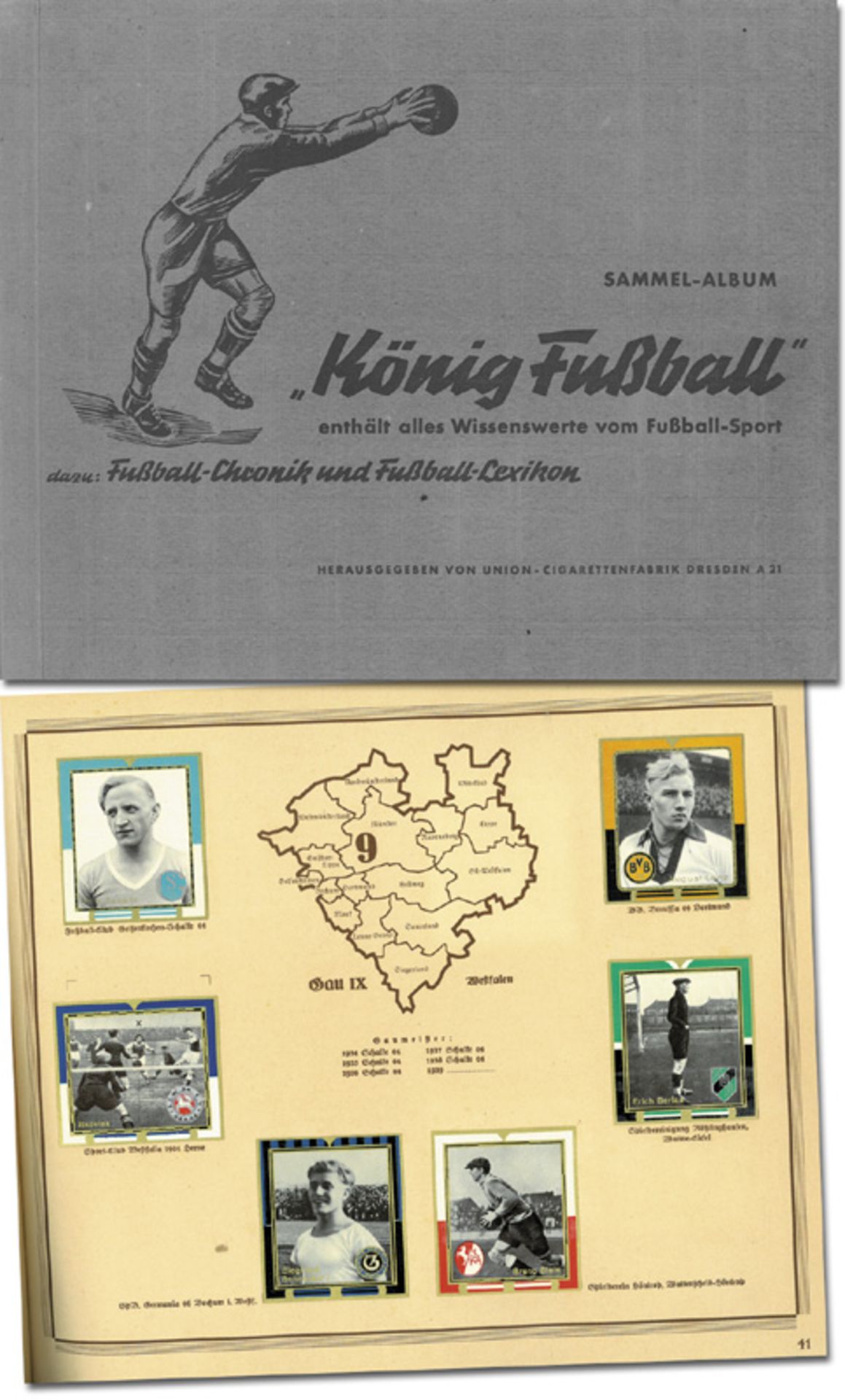 Football Collector cards album 1938 from Union - Football 1938: collector's album, "König Fussball" 