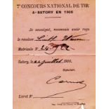 Teilnehmerkarte OSS1900 - Original Teilnehmerkarte "7e Concours National de Tir a Satory en 1900"