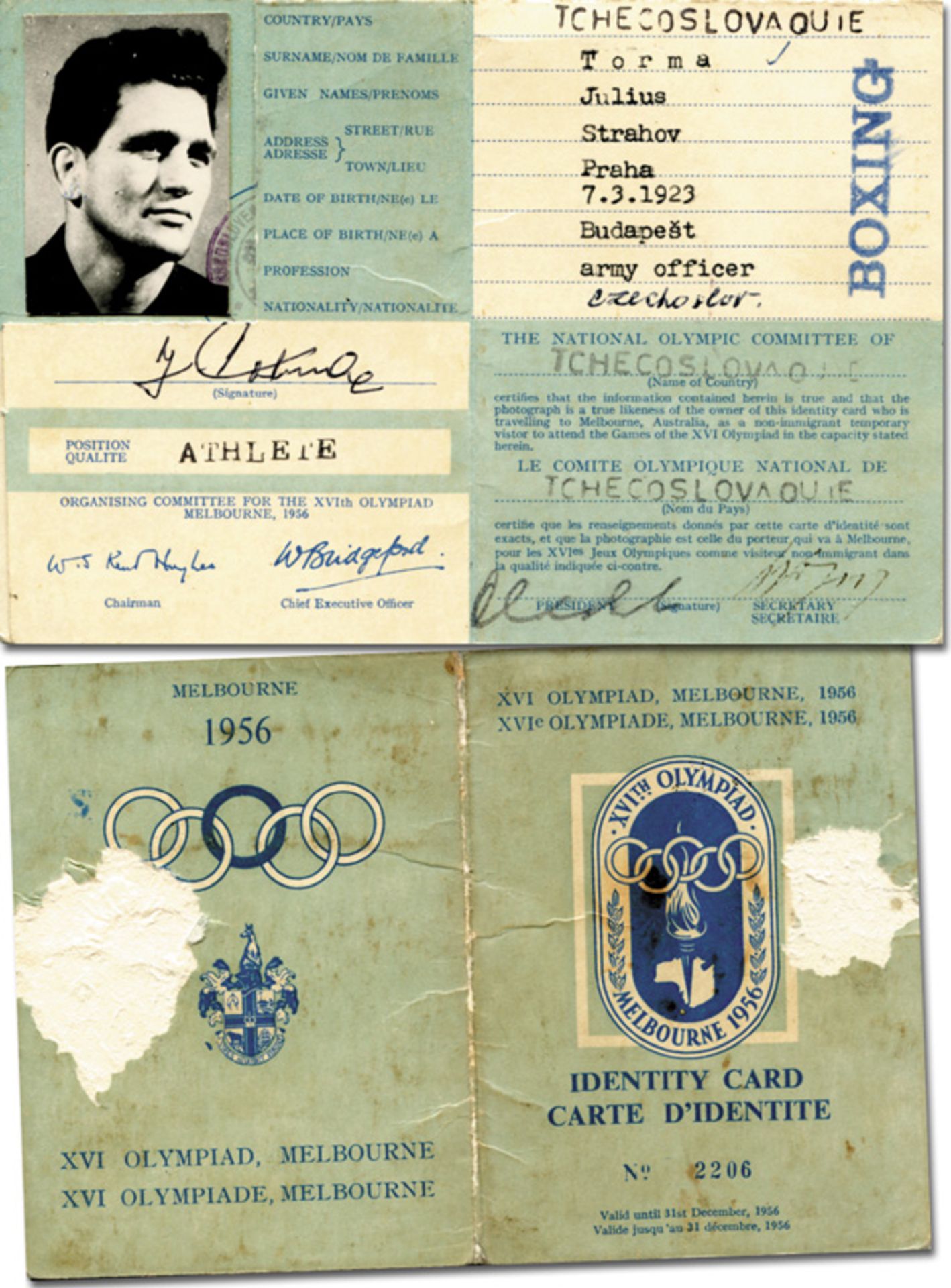 ID-Card Olympic Games 1956 Boxing. Torma - 