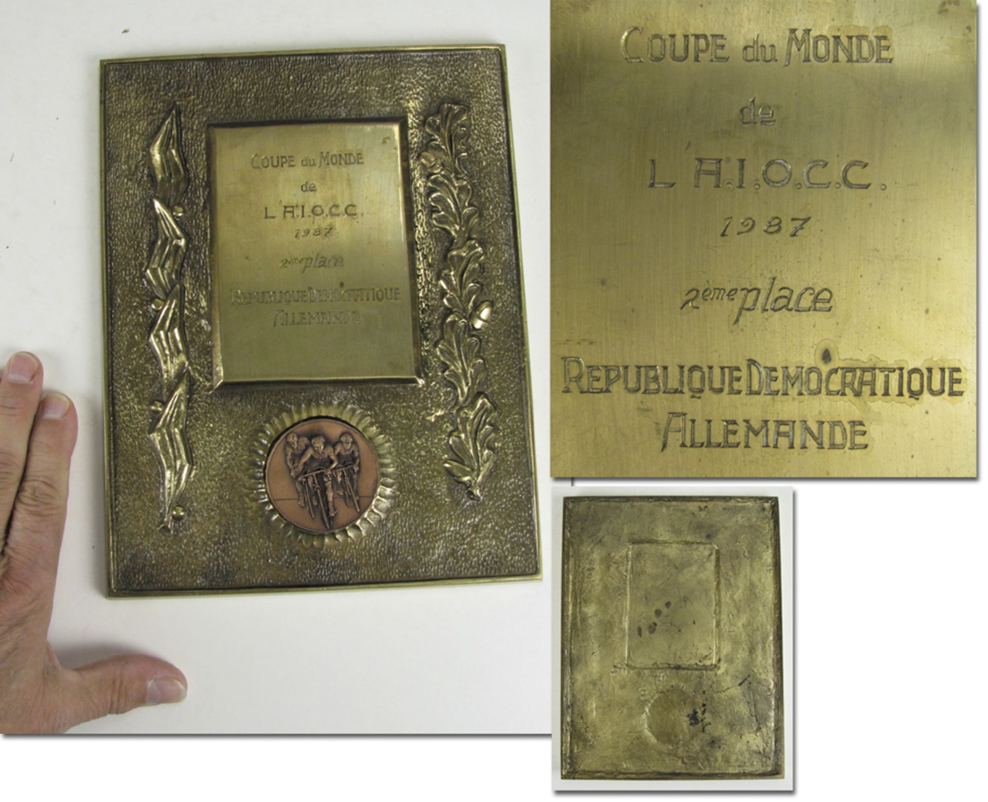 Cycling World Championships 1987. Winner Plaque - Large and heavy trophy of merit of the AIOCC (Asso