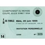 Eintrittskarte WM1954 - Eintrittskarte Deutschland v Ungarn 1/8 de Finale. Bâle, 20.Juni 1954, Stade