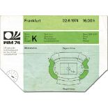 Eintrittskarte WM1974 - 1. Finalrunde: Schottland - Jugoslawien im Frankfurter Waldstadion am 22.