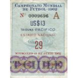 Eintrittskarte WM1962 - Campeonato Mundial de Futbol 1962. Estadio Nacional. 13.6.1962. (