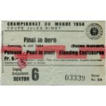Eintrittskarte WM1954 - Finale in Bern, 4.Juli 1954, (Deutschland - Ungarn 3:2). 9,5x6 cm. - Sehr
