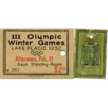 Eintrittskarte OWS1932 - „III Olympic Winter Games Lake Placid 1932 Afternoon, Feb 11. Adult
