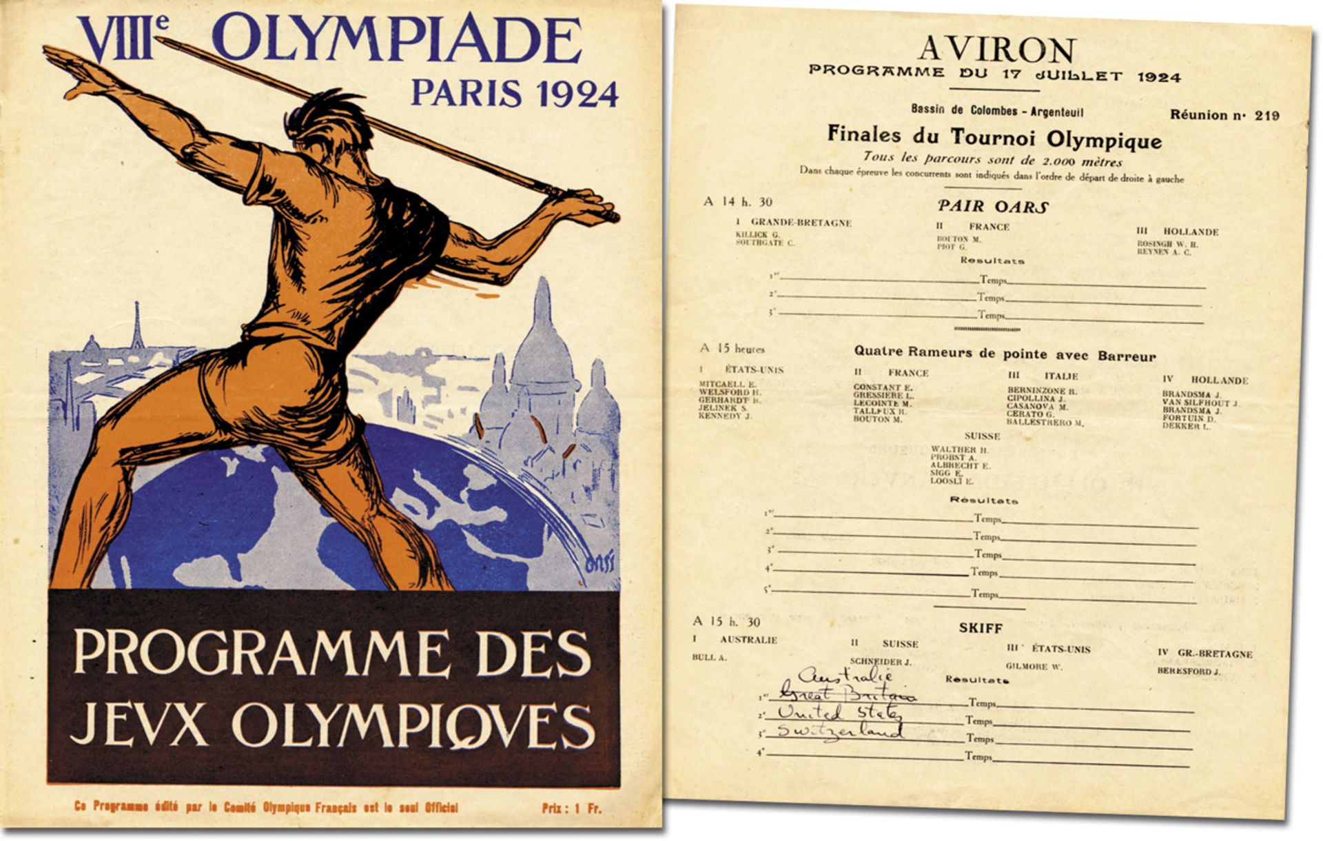 Olympic Games Paris 1924 Official Programm Rowing - Official daily programme VIIIth Olympiade Paris 