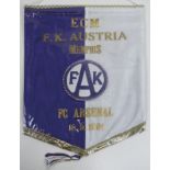 Wien, Austria - Wimpel - Original Spielwimpel "ECM - F.K. Austria Memphis - FC Arsenal 18.9.1991" (