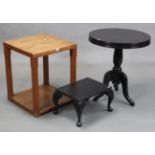 An oak square two-tier occasional table on chamfered square supports, 18¼” wide x 22¼” high;