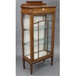 An Edwardian inlaid-mahogany small china display cabinet, fitted two plate-glass shelves enclosed by