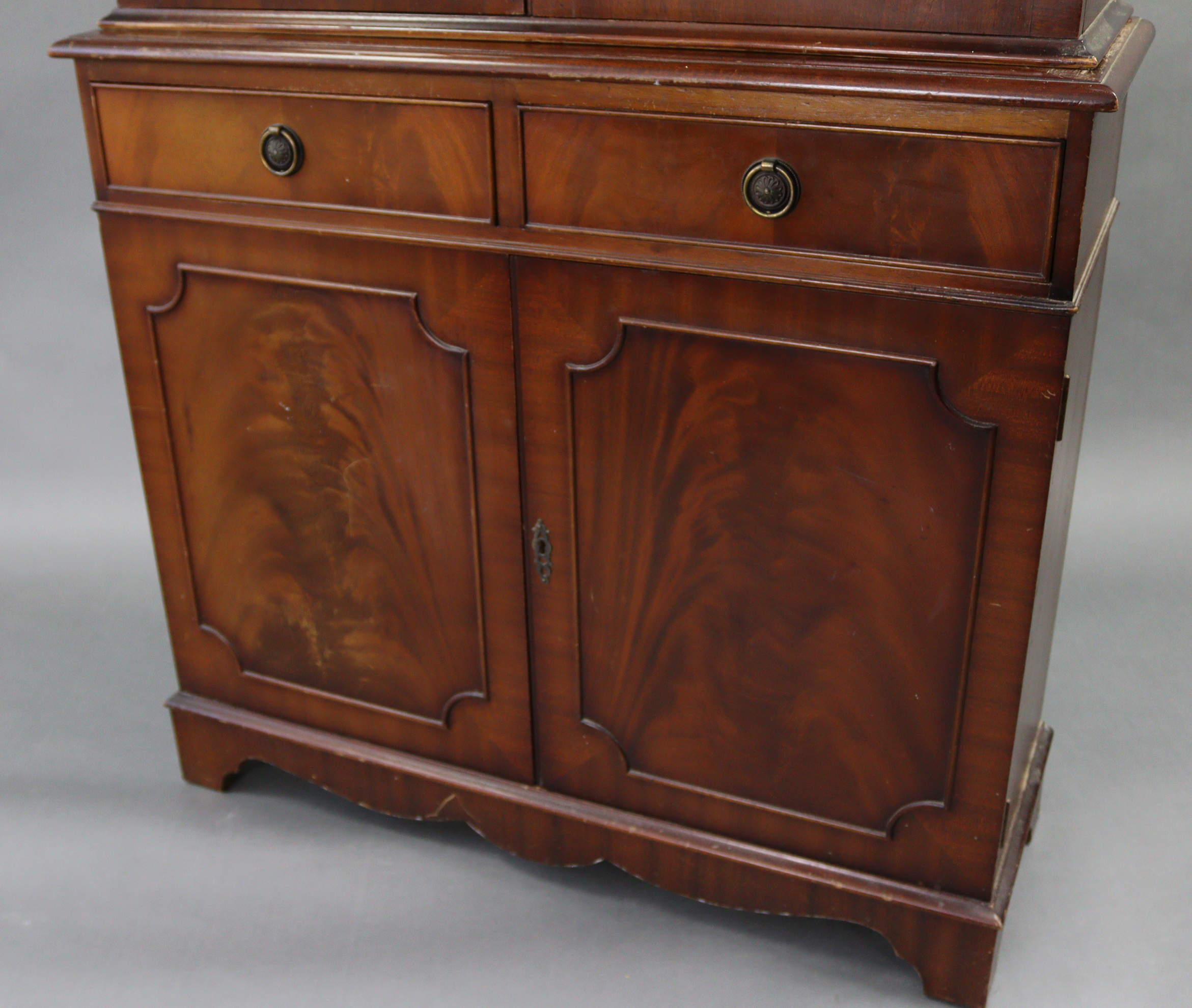 A reproduction mahogany tall standing bookcase, the upper part with three adjustable shelves - Image 2 of 3