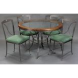 A Ducal pine & silvered-metal dining room suite comprising of a circular table, 43½” diameter, a set