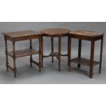 A 1930’s oak rectangular two-tier occasional table on barley-twist legs & turned feet, 23¾” wide x