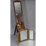 An oak-frame rectangular cheval mirror with beaded edge & with easel support, 13¼” wide x 60”